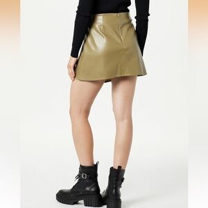 New THE DROP Portia vegan Olive Faux Leather Mini wrap Skirt